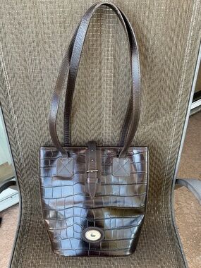 Dooney & Bourke Dark Brown Croc-Embossed Leather Bucket Shoulder Bag
